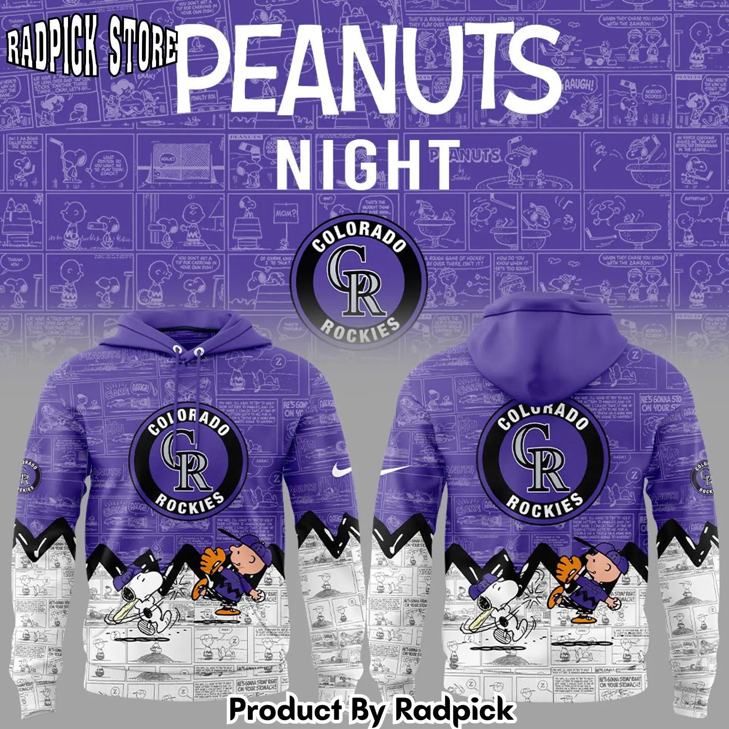 Colorado rockies 75th anniversary of peanuts hoodie joggers hoodie and long pants set rp291803